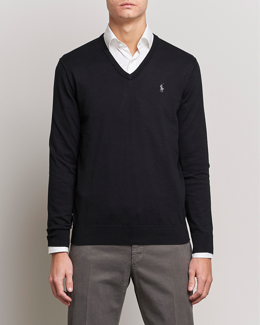 Homme |  | Polo Ralph Lauren | Pima Cotton V-neck Pullover Polo Black