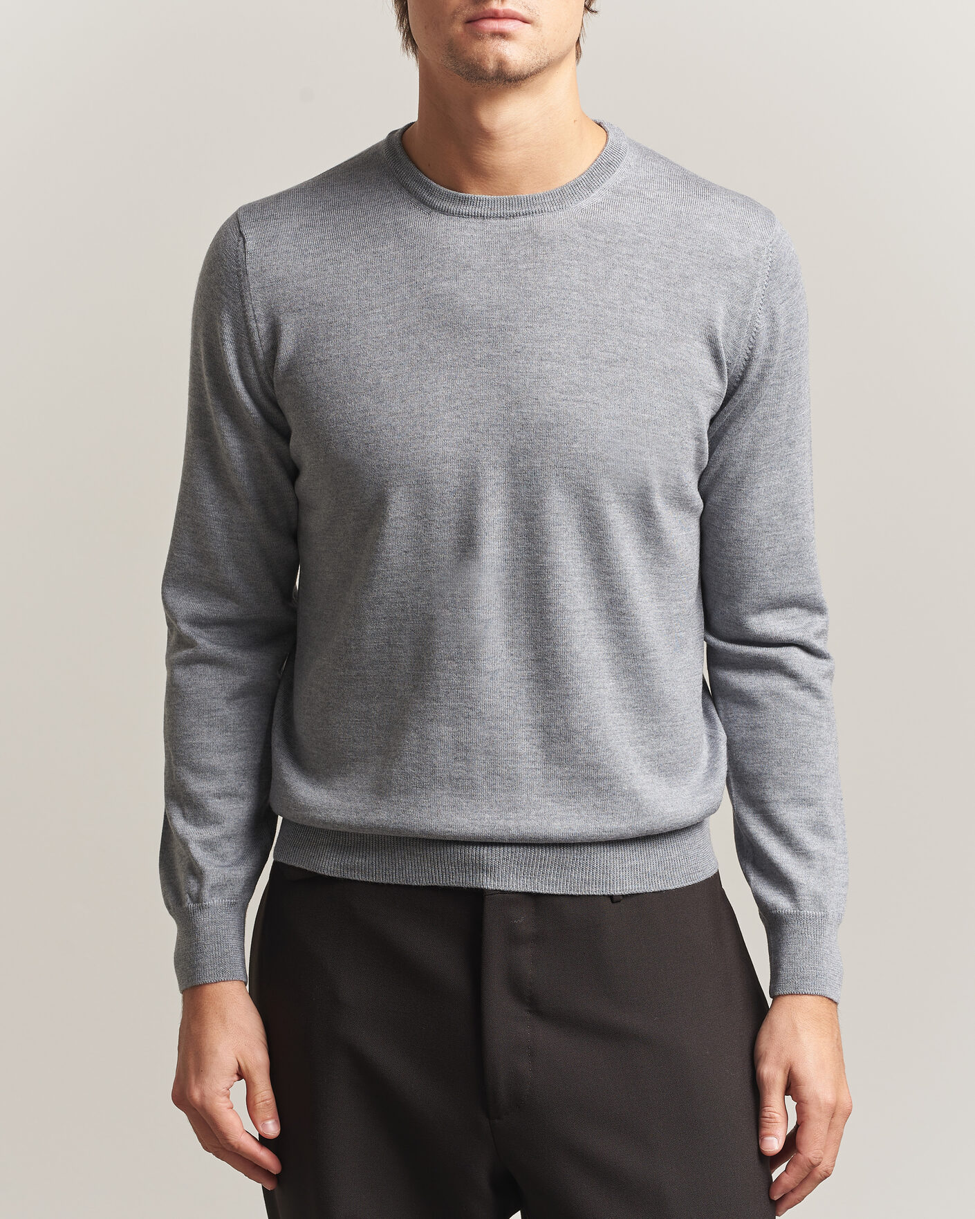Homme | Pulls Et Tricots | Gran Sasso | Merino Fashion Fit Crew Neck Pullover Light Grey