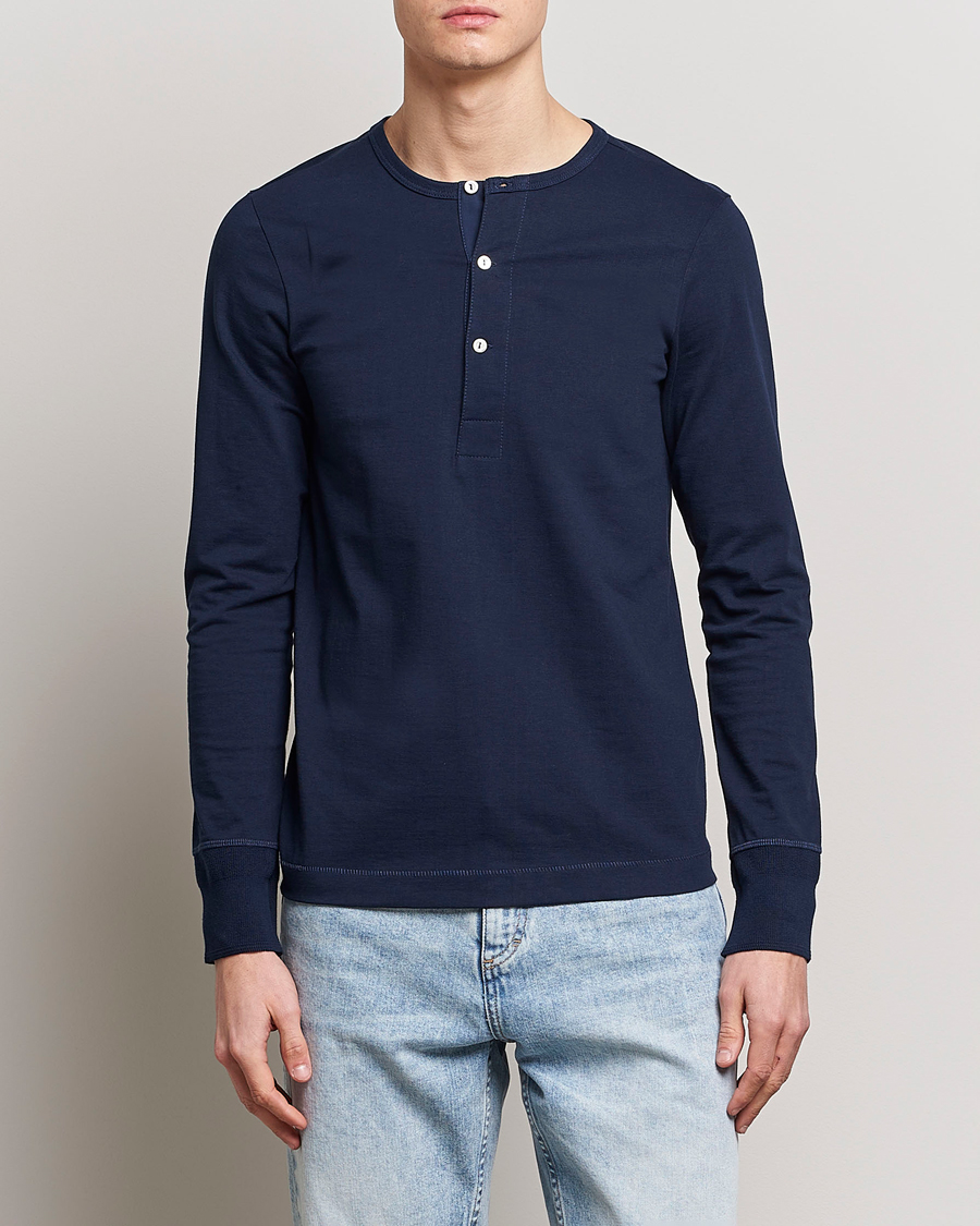 Homme | Pulls Et Tricots | Merz b. Schwanen | Classic Organic Cotton Henley Sweater Ink Blue