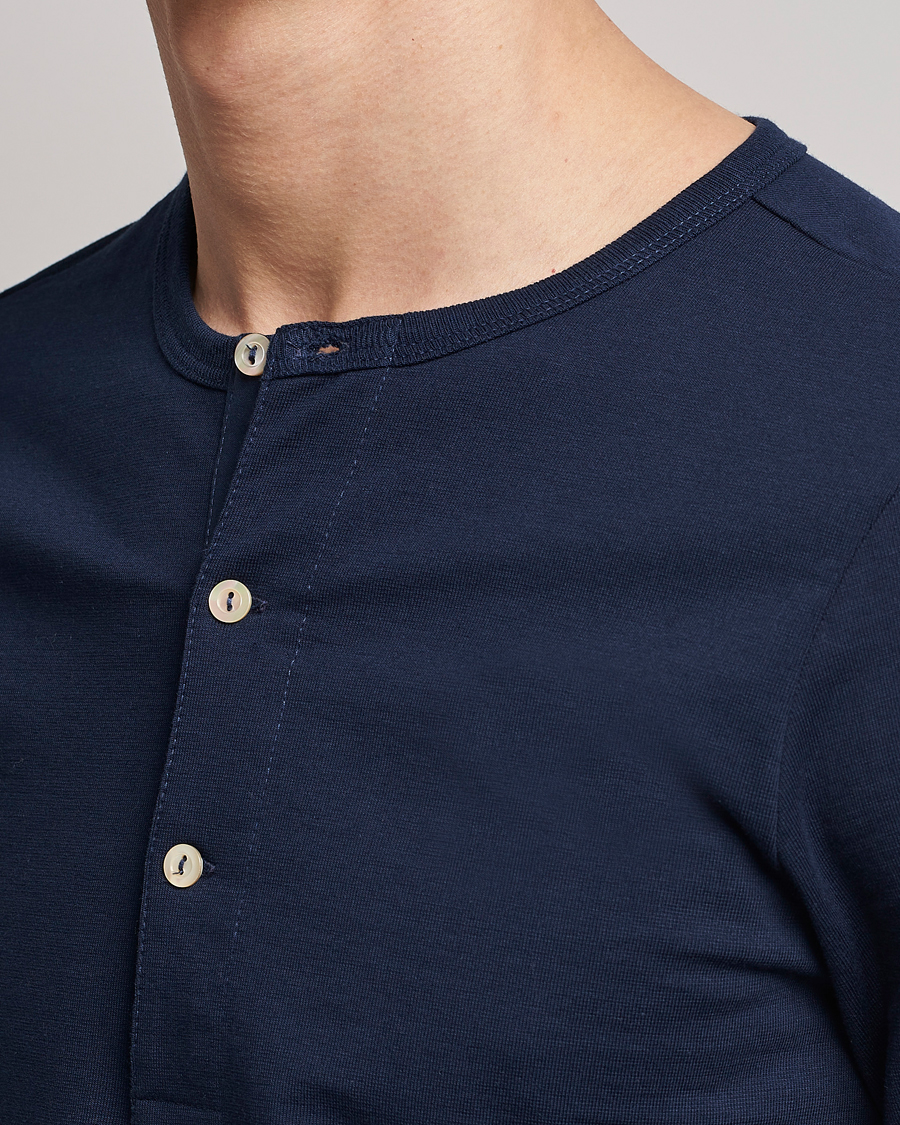 Homme | Pulls Et Tricots | Merz b. Schwanen | Classic Organic Cotton Henley Sweater Ink Blue