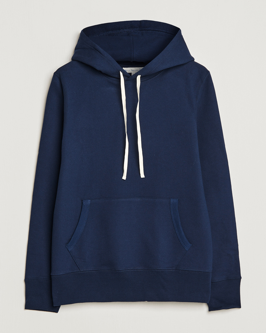 Homme | Pulls Et Tricots | Merz b. Schwanen | Cotton Loopwheeled Hoodie Ink Blue