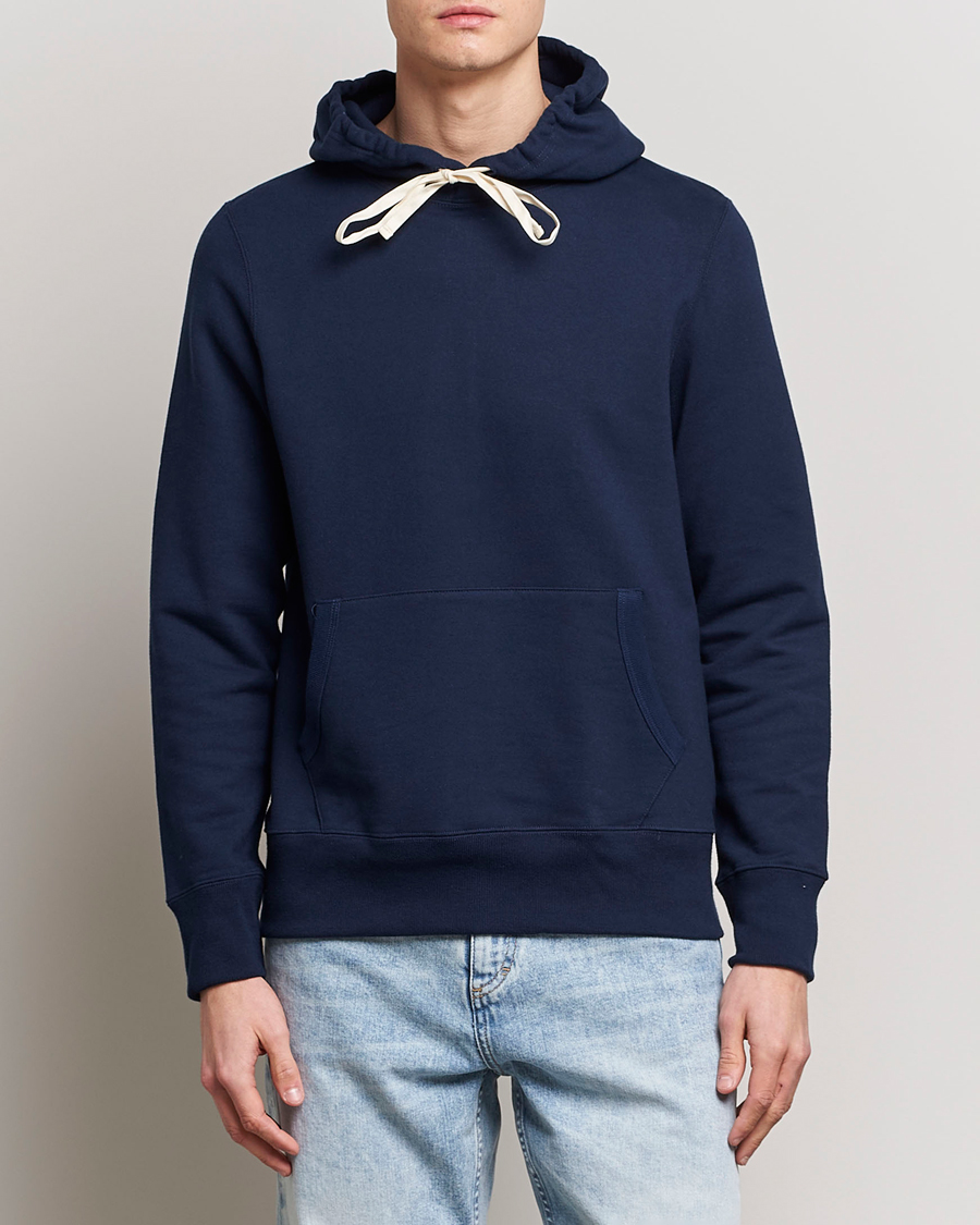 Homme | Pulls Et Tricots | Merz b. Schwanen | Cotton Loopwheeled Hoodie Ink Blue