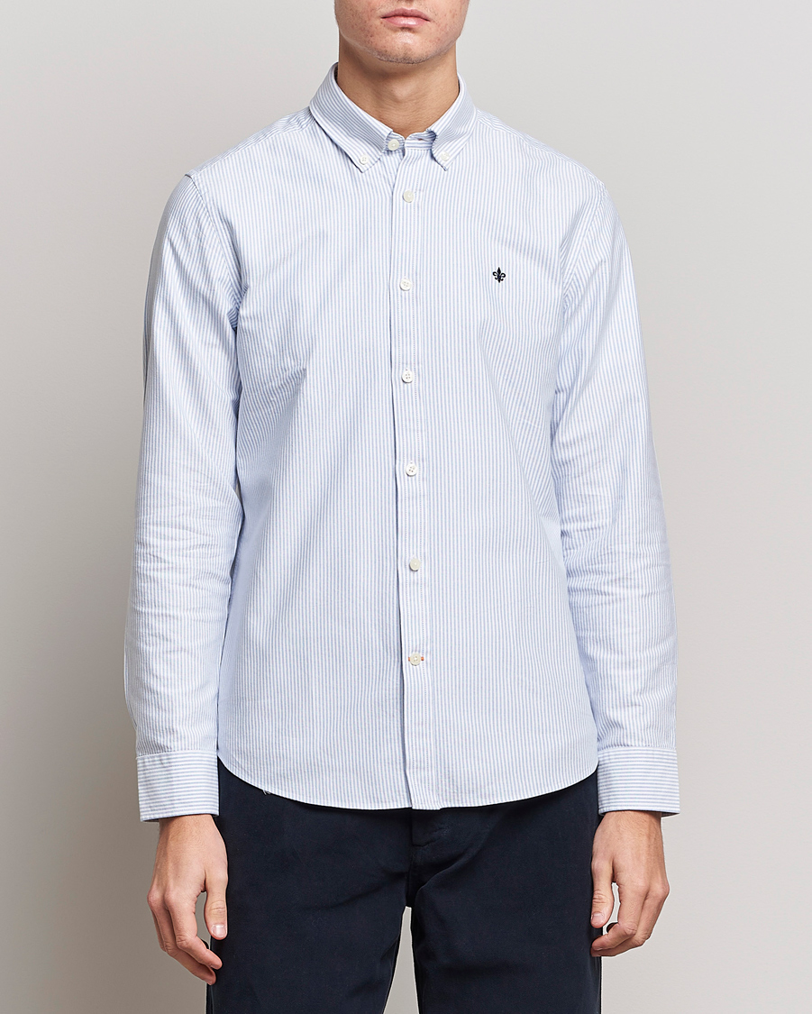 Homme | Chemises Oxford | Morris | Oxford Striped Button Down Cotton Shirt Light Blue