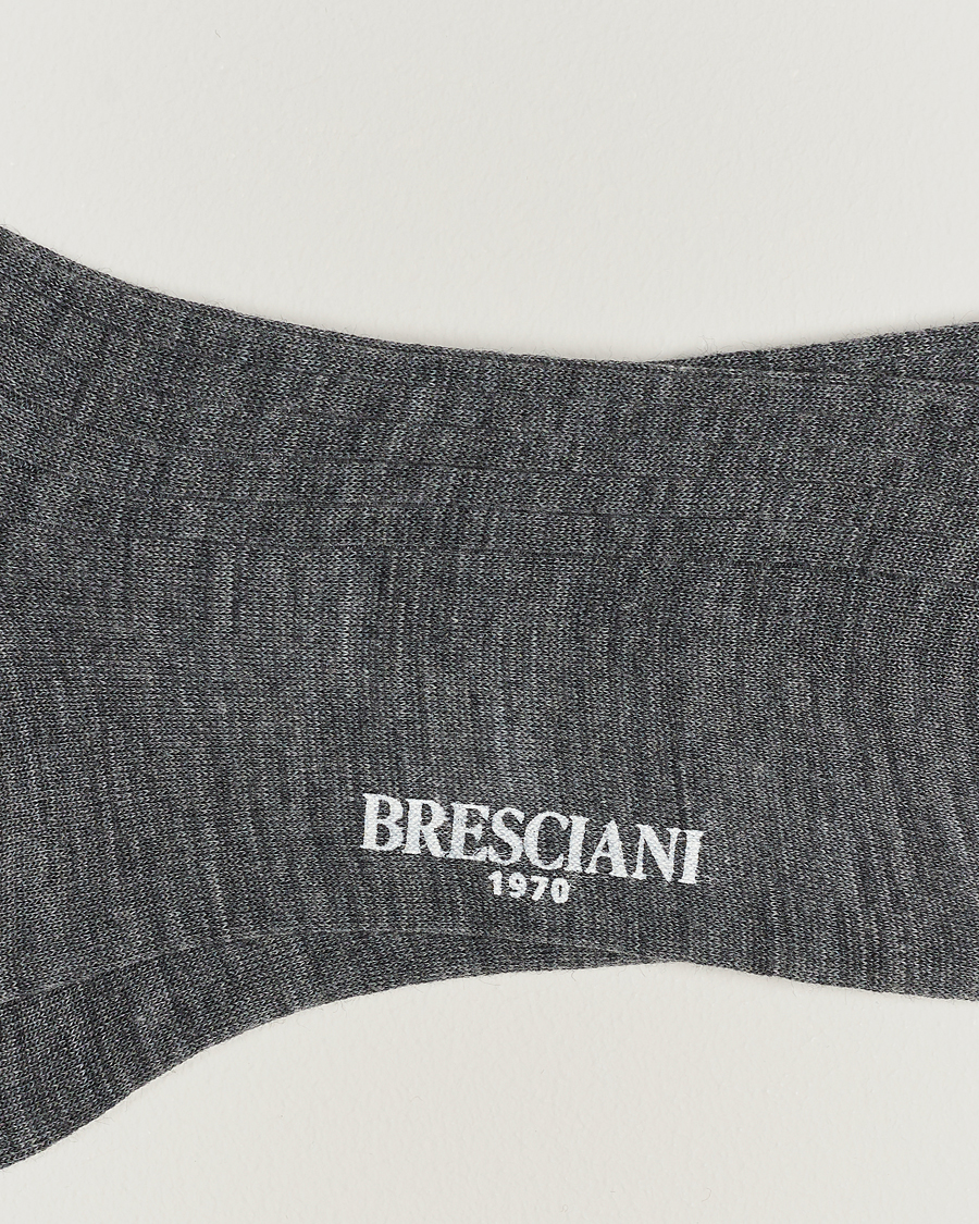 Homme | Italian Department | Bresciani | Wool/Nylon Ribbed Short Socks Medium Grey