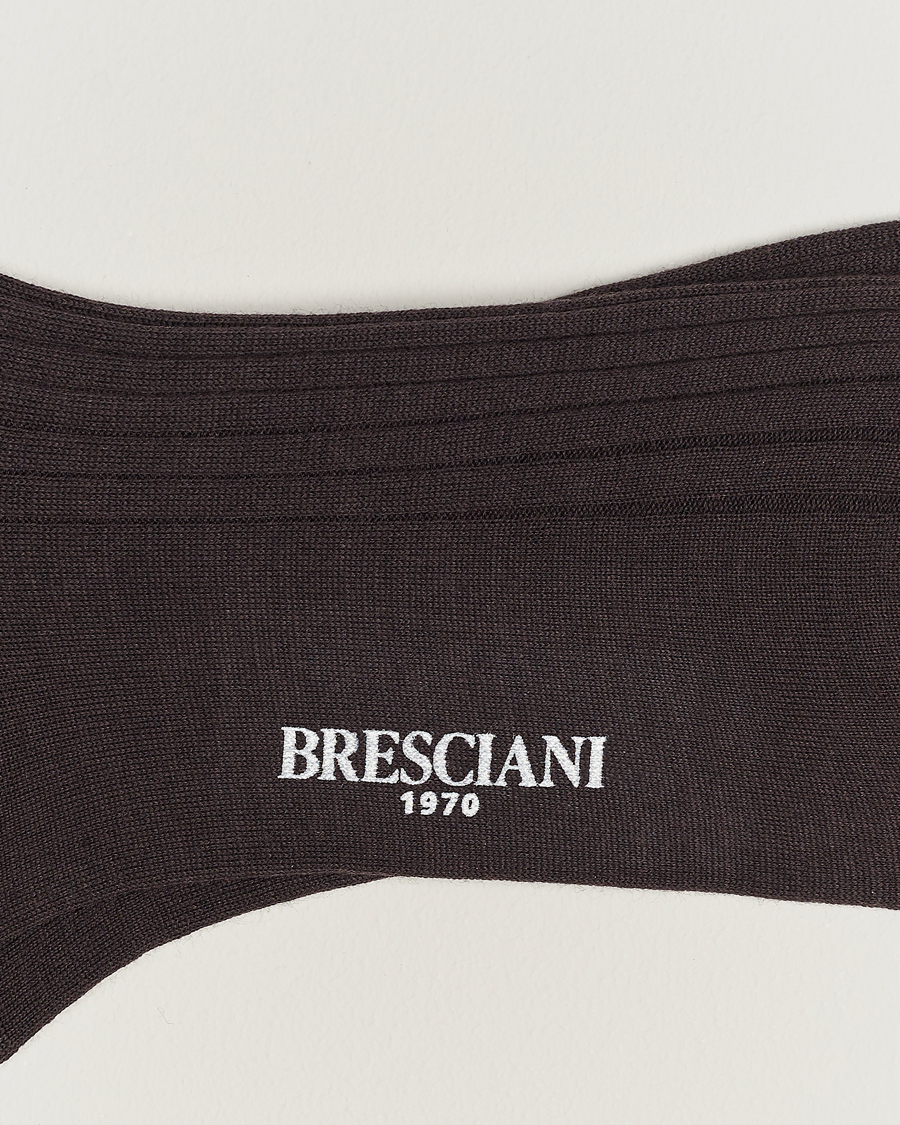 Homme | Chaussettes En Laine Mérinos | Bresciani | Wool/Nylon Ribbed Short Socks Brown