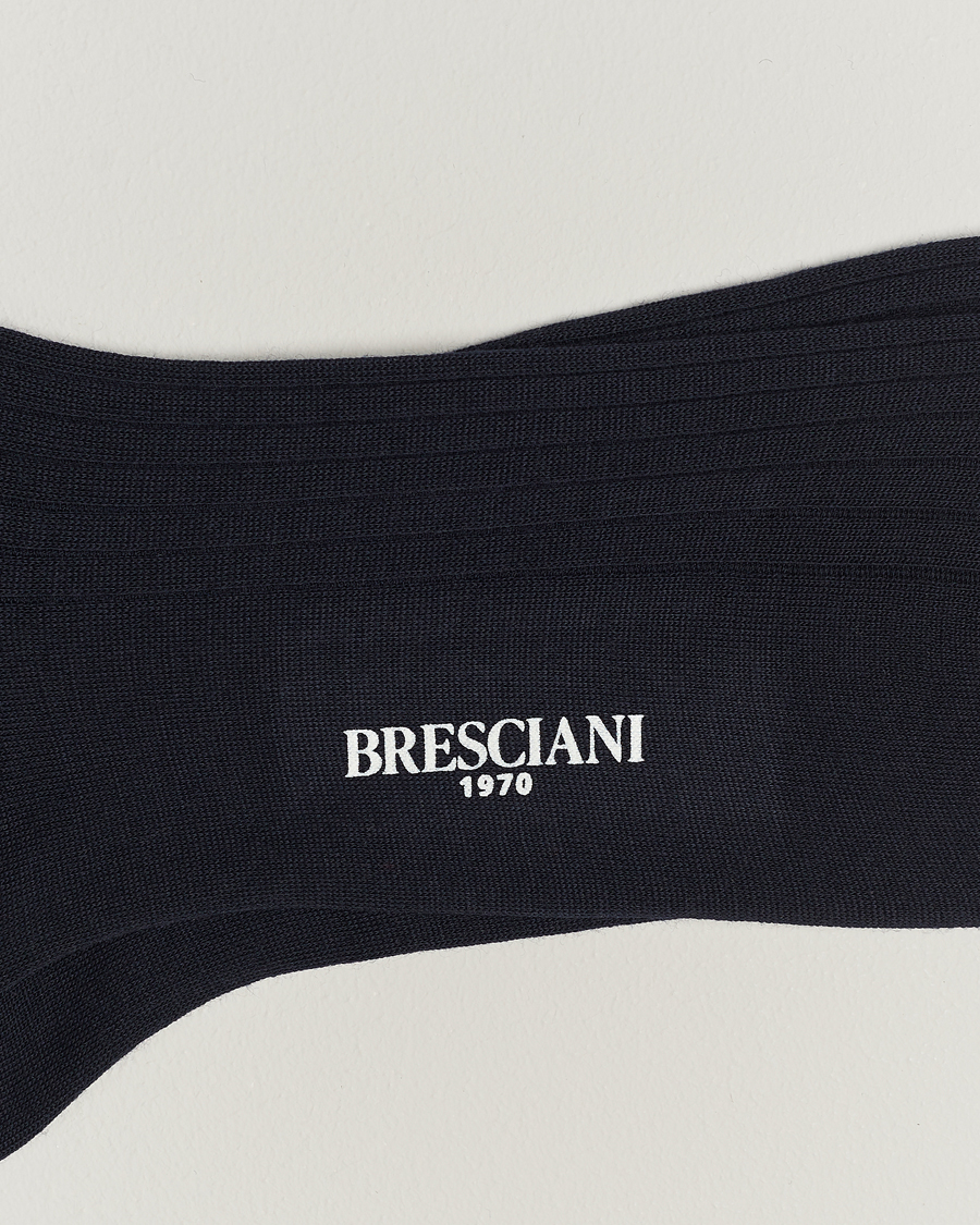 Homme | Chaussettes En Laine Mérinos | Bresciani | Wool/Nylon Ribbed Short Socks Navy