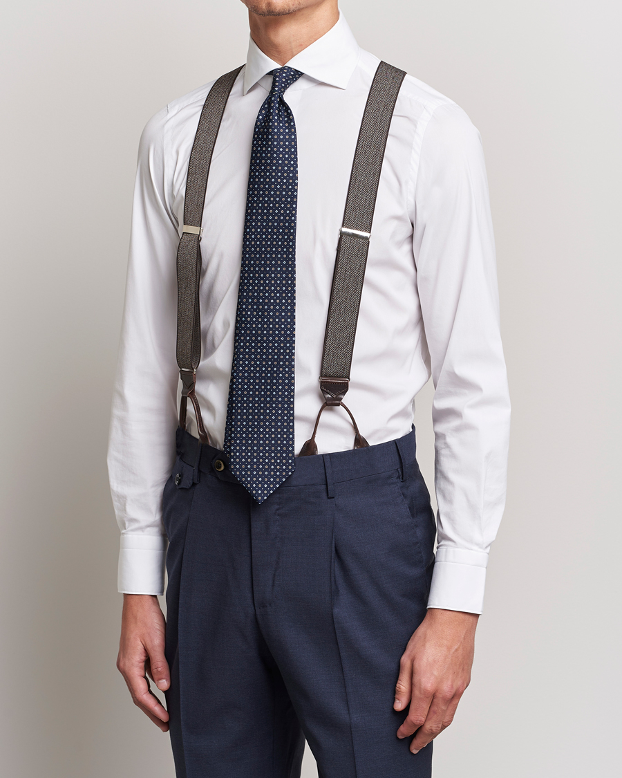 Homme | Albert Thurston Elastic Herringbone Braces 35mm Brown | Albert Thurston | Elastic Herringbone Braces 35mm Brown