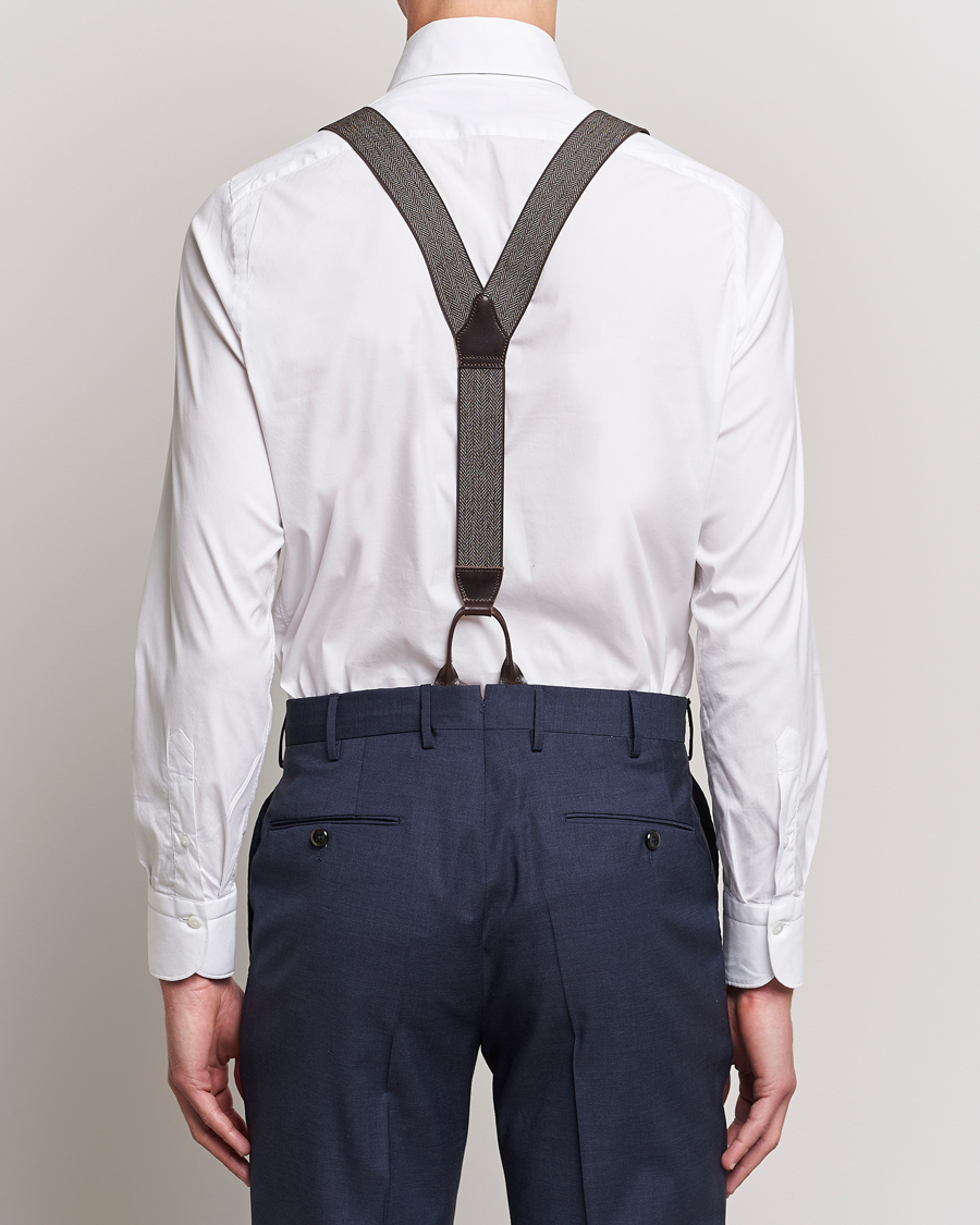 Homme | Albert Thurston Elastic Herringbone Braces 35mm Brown | Albert Thurston | Elastic Herringbone Braces 35mm Brown