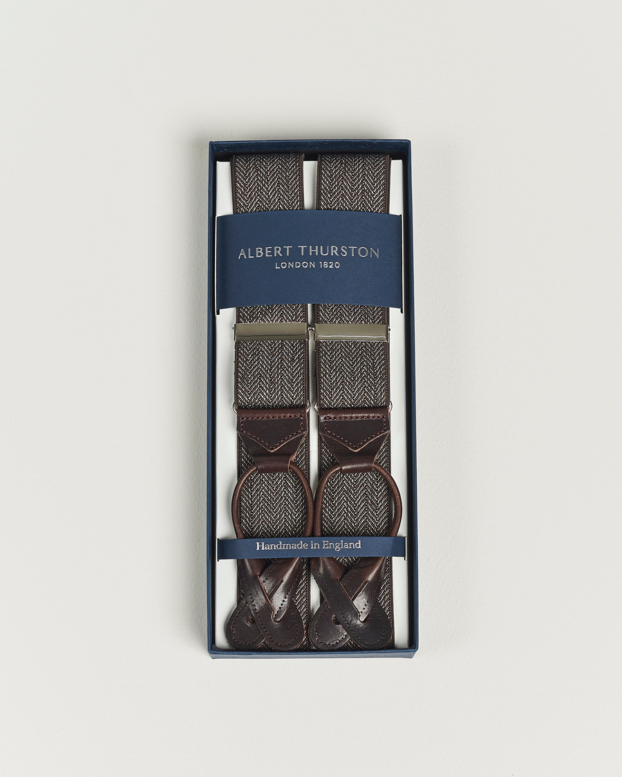 Homme | Albert Thurston Elastic Herringbone Braces 35mm Brown | Albert Thurston | Elastic Herringbone Braces 35mm Brown