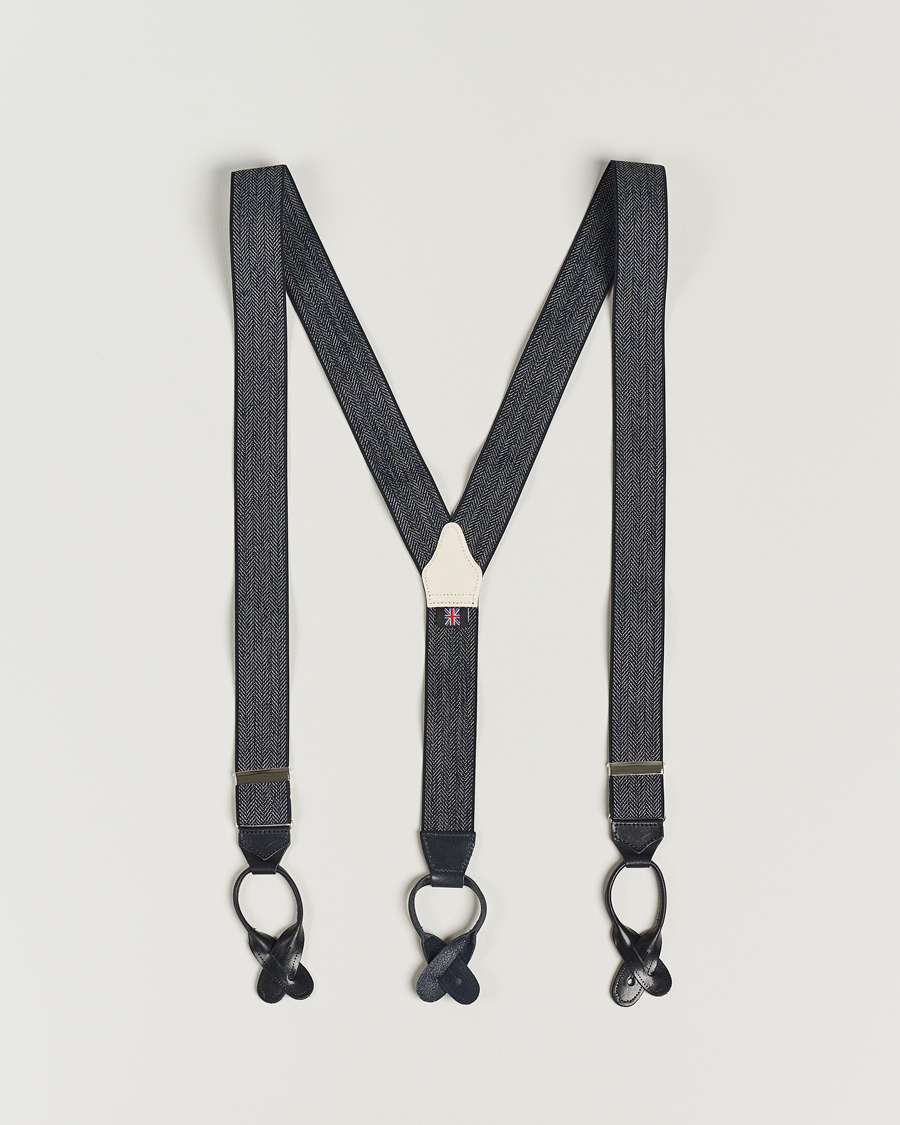 Homme | Albert Thurston Elastic Herringbone Braces 35mm Blue | Albert Thurston | Elastic Herringbone Braces 35mm Blue