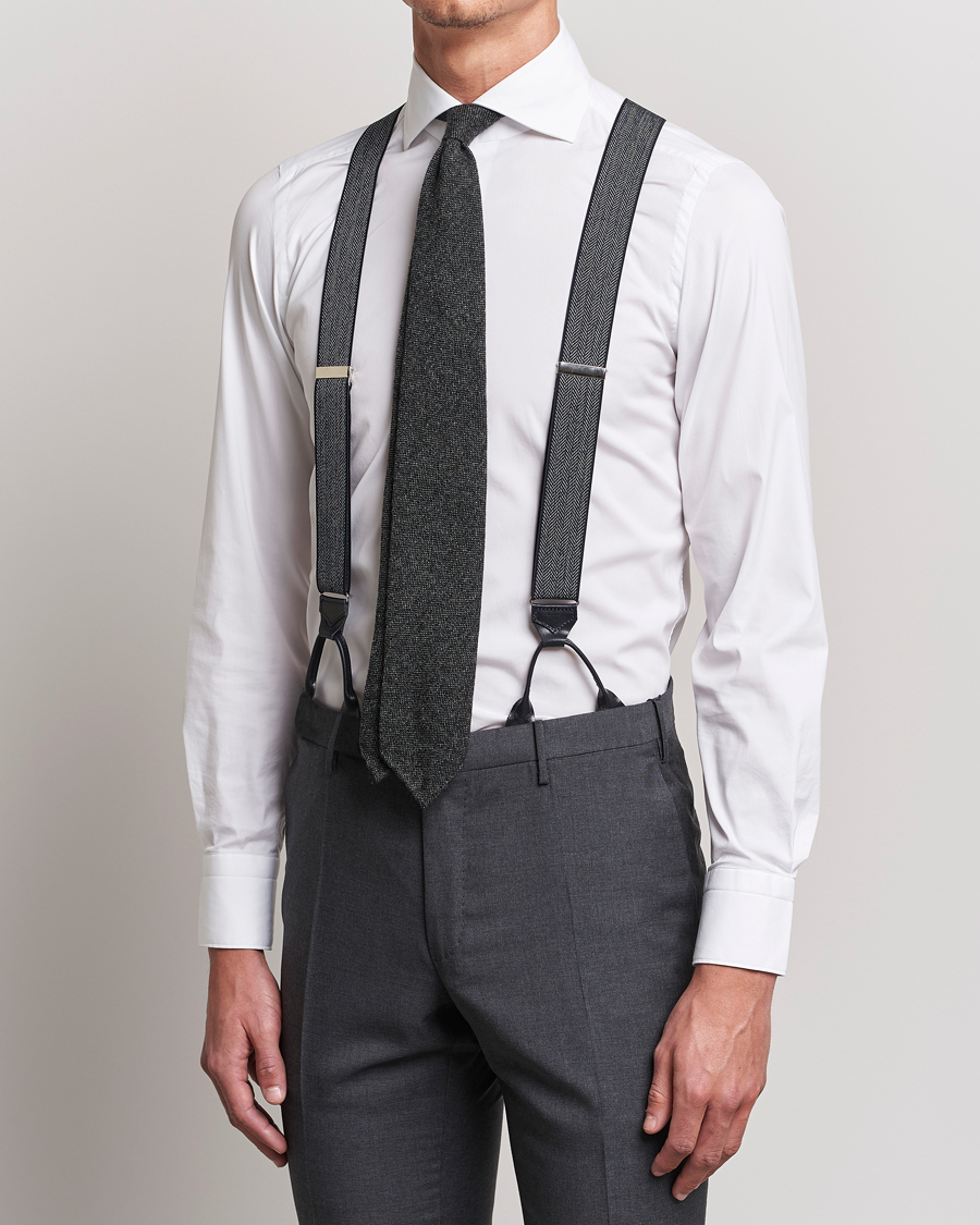Homme | Albert Thurston Elastic Herringbone Braces 35mm Blue | Albert Thurston | Elastic Herringbone Braces 35mm Blue