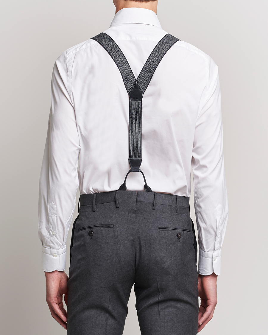Homme | Albert Thurston Elastic Herringbone Braces 35mm Blue | Albert Thurston | Elastic Herringbone Braces 35mm Blue