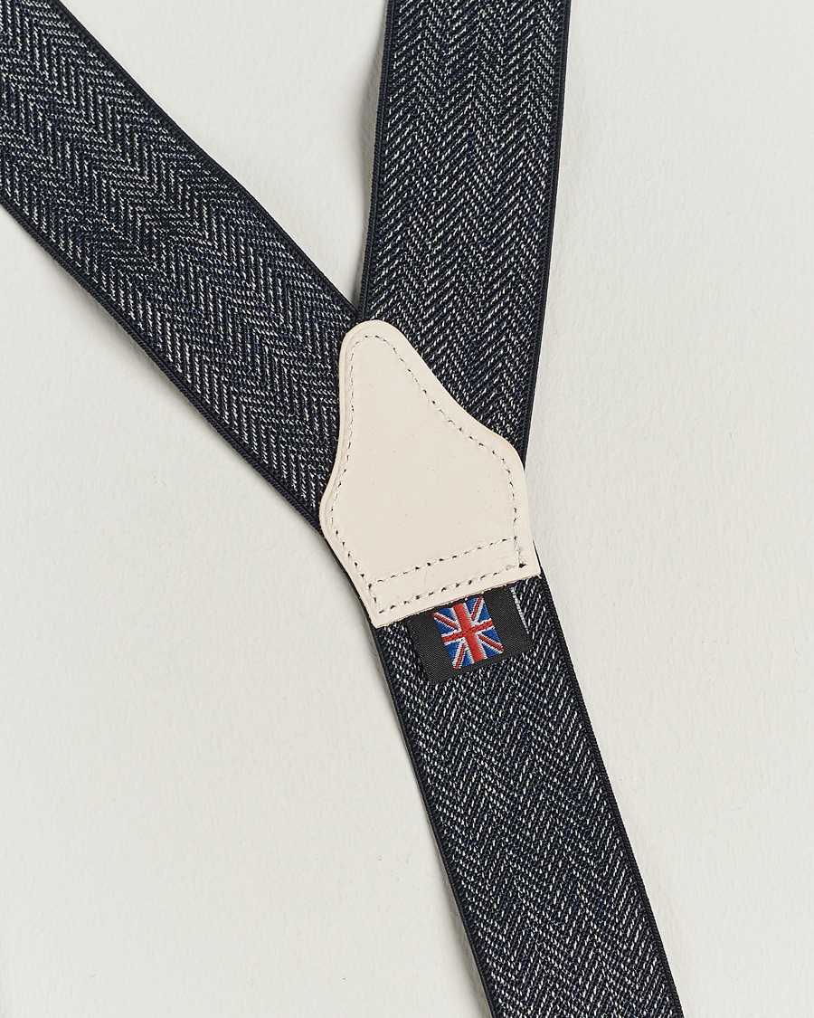 Homme | Albert Thurston Elastic Herringbone Braces 35mm Blue | Albert Thurston | Elastic Herringbone Braces 35mm Blue