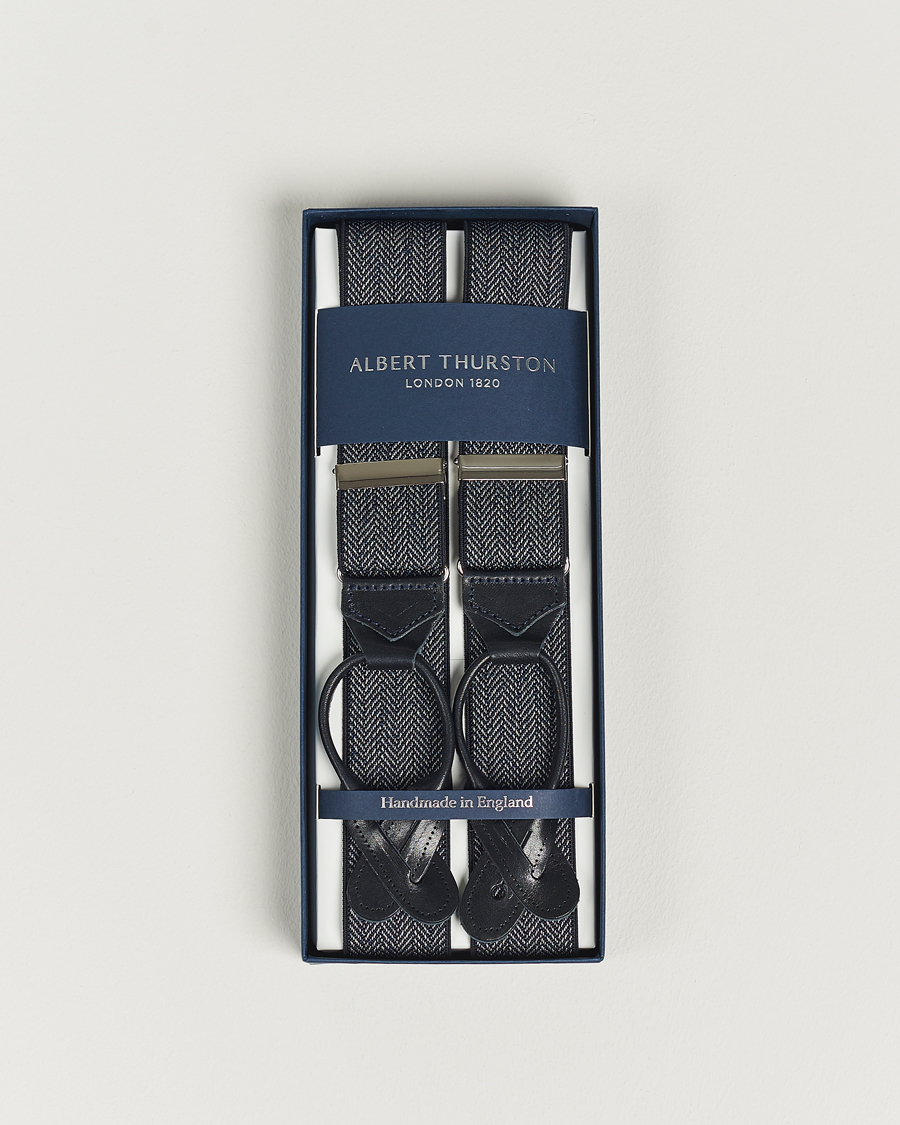 Homme | Albert Thurston Elastic Herringbone Braces 35mm Blue | Albert Thurston | Elastic Herringbone Braces 35mm Blue