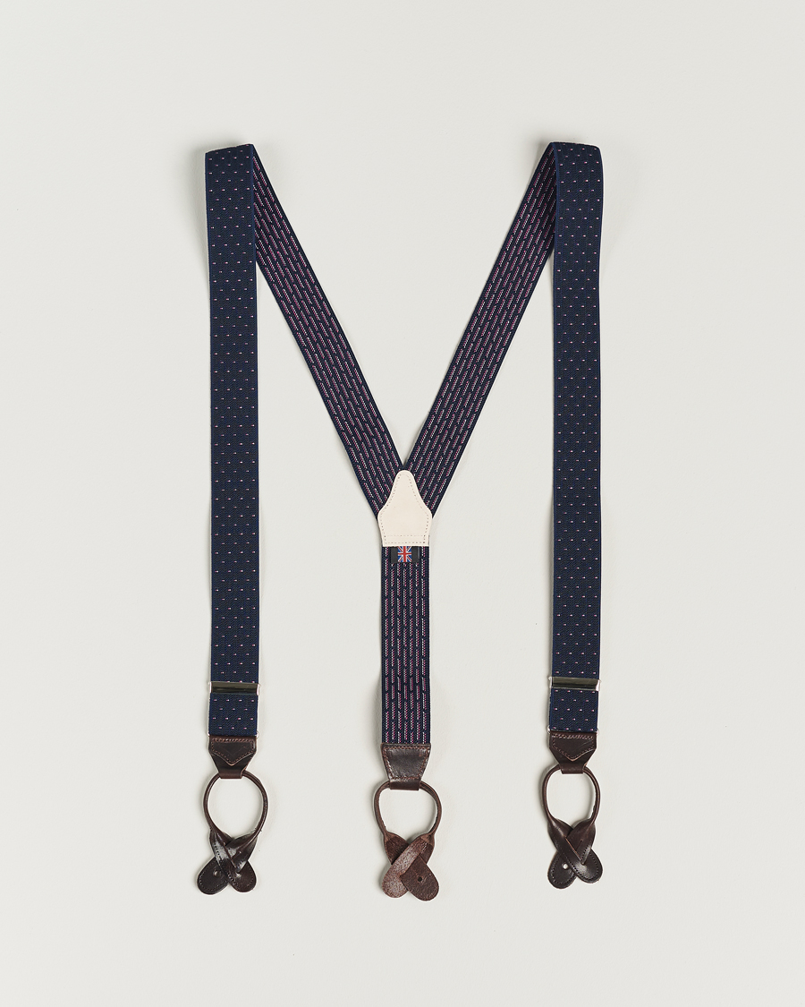 Homme | Albert Thurston Elastic Dot Braces 35mm Blue | Albert Thurston | Elastic Dot Braces 35mm Blue