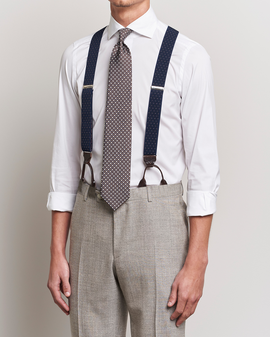 Homme | Albert Thurston Elastic Dot Braces 35mm Blue | Albert Thurston | Elastic Dot Braces 35mm Blue
