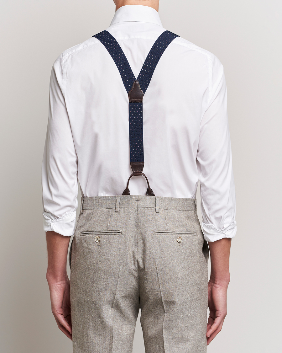 Homme | Albert Thurston Elastic Dot Braces 35mm Blue | Albert Thurston | Elastic Dot Braces 35mm Blue