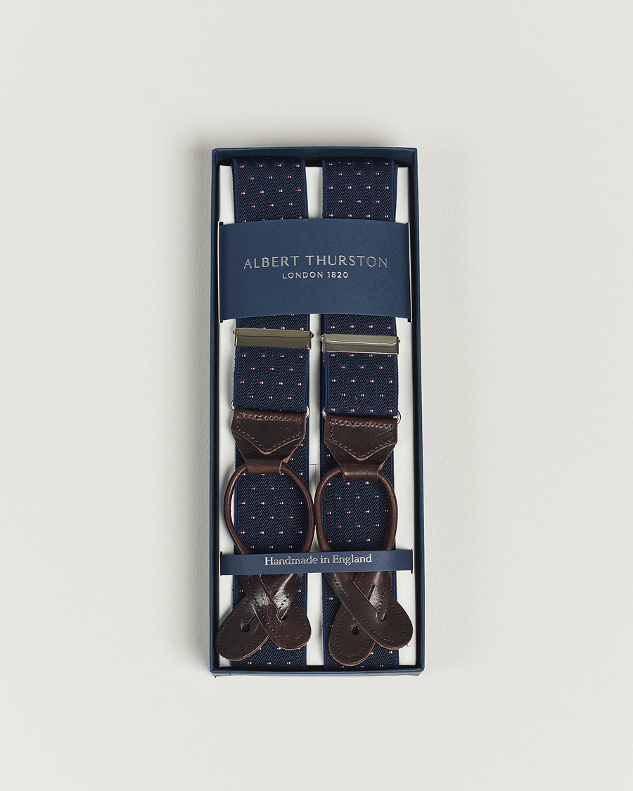 Homme | Albert Thurston Elastic Dot Braces 35mm Blue | Albert Thurston | Elastic Dot Braces 35mm Blue