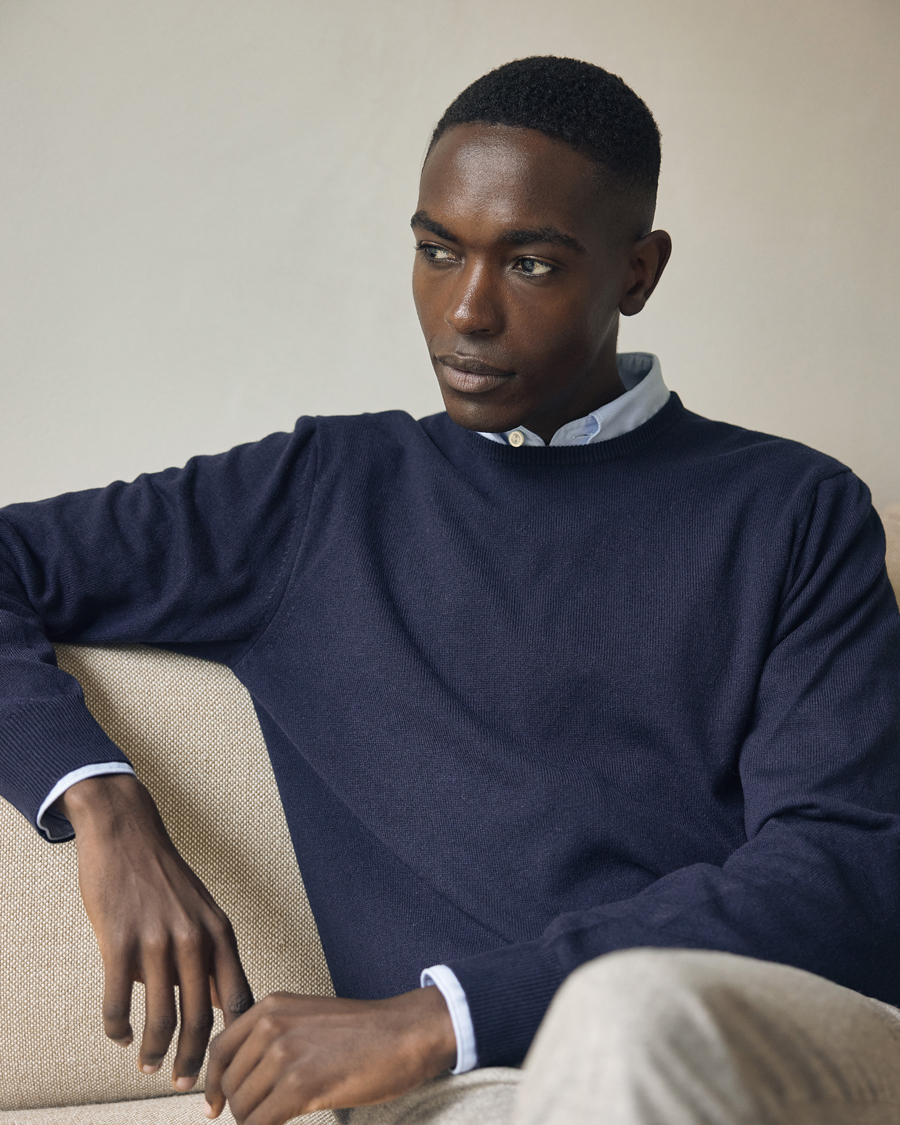 Homme | Pulls Et Tricots | Piacenza Cashmere | Cashmere Crew Neck Sweater Navy