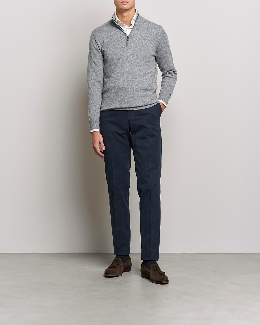 Homme | Pulls Et Tricots | Piacenza Cashmere | Cashmere Half Zip Sweater Light Grey