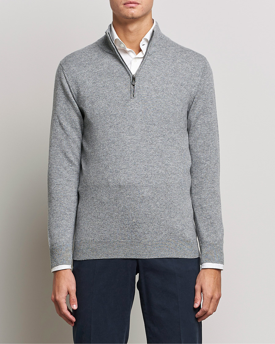 Homme | Piacenza Cashmere | Piacenza Cashmere | Cashmere Half Zip Sweater Light Grey