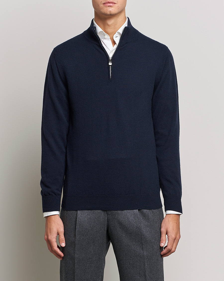 Homme | Italian Department | Piacenza Cashmere | Cashmere Half Zip Sweater Navy
