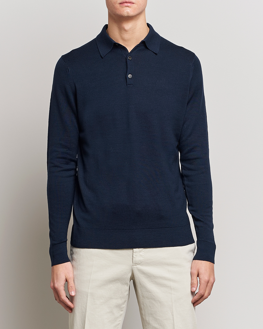 Homme | Pulls Et Tricots | Sunspel | Long Sleeve Polo Navy
