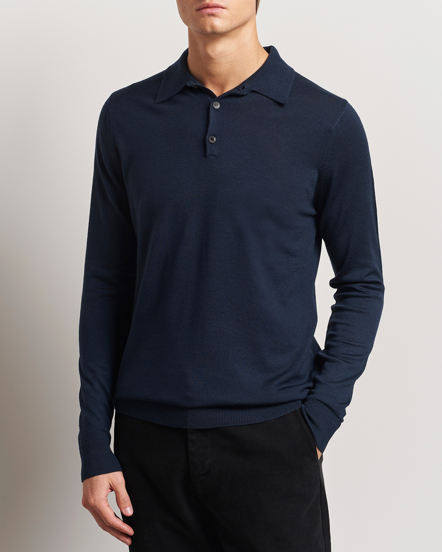 Homme | Pulls Et Tricots | Sunspel | Long Sleeve Polo Navy