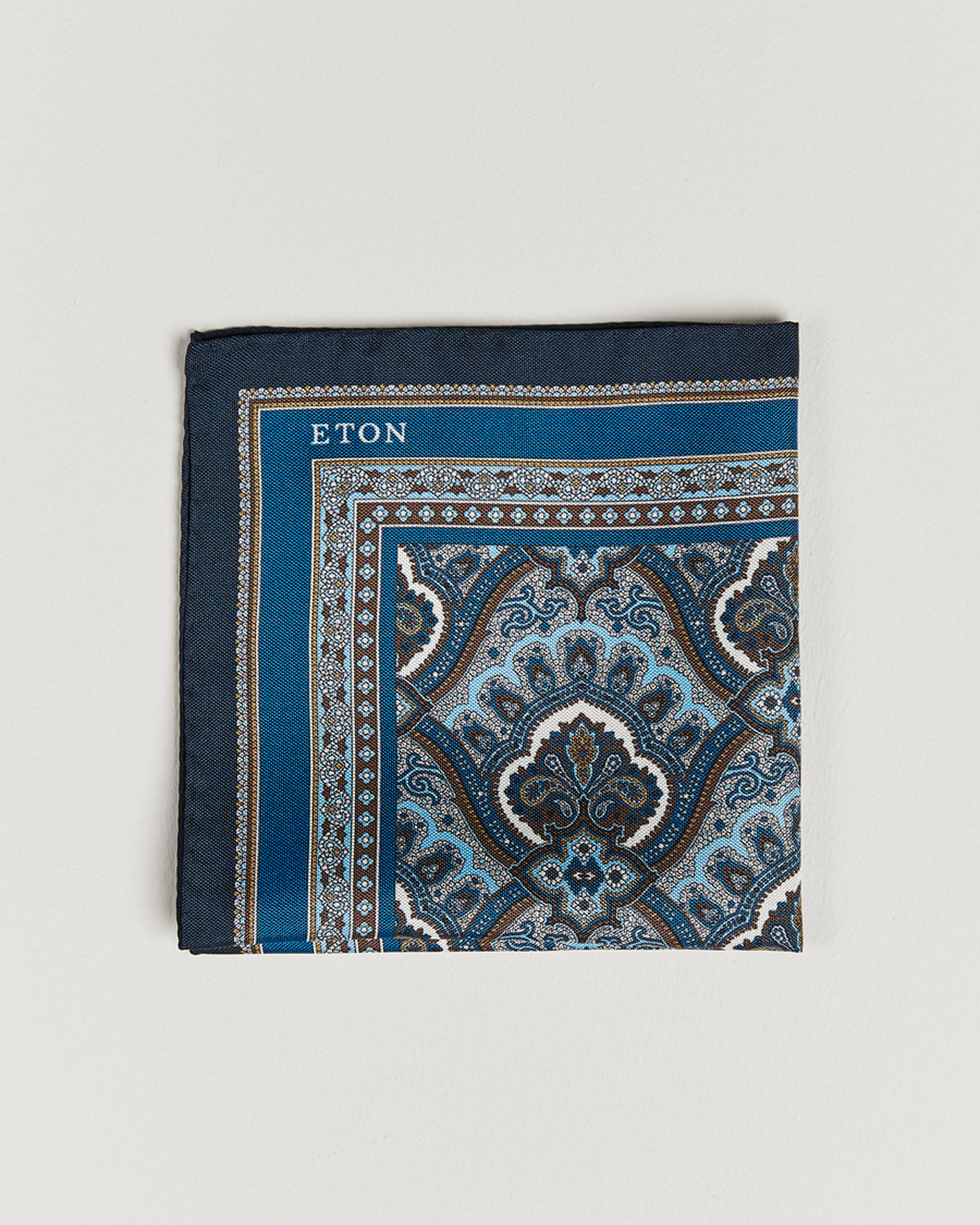 Homme | Eton Silk Paisley Print Pocket Square Blue | Eton | Silk Paisley Print Pocket Square Blue