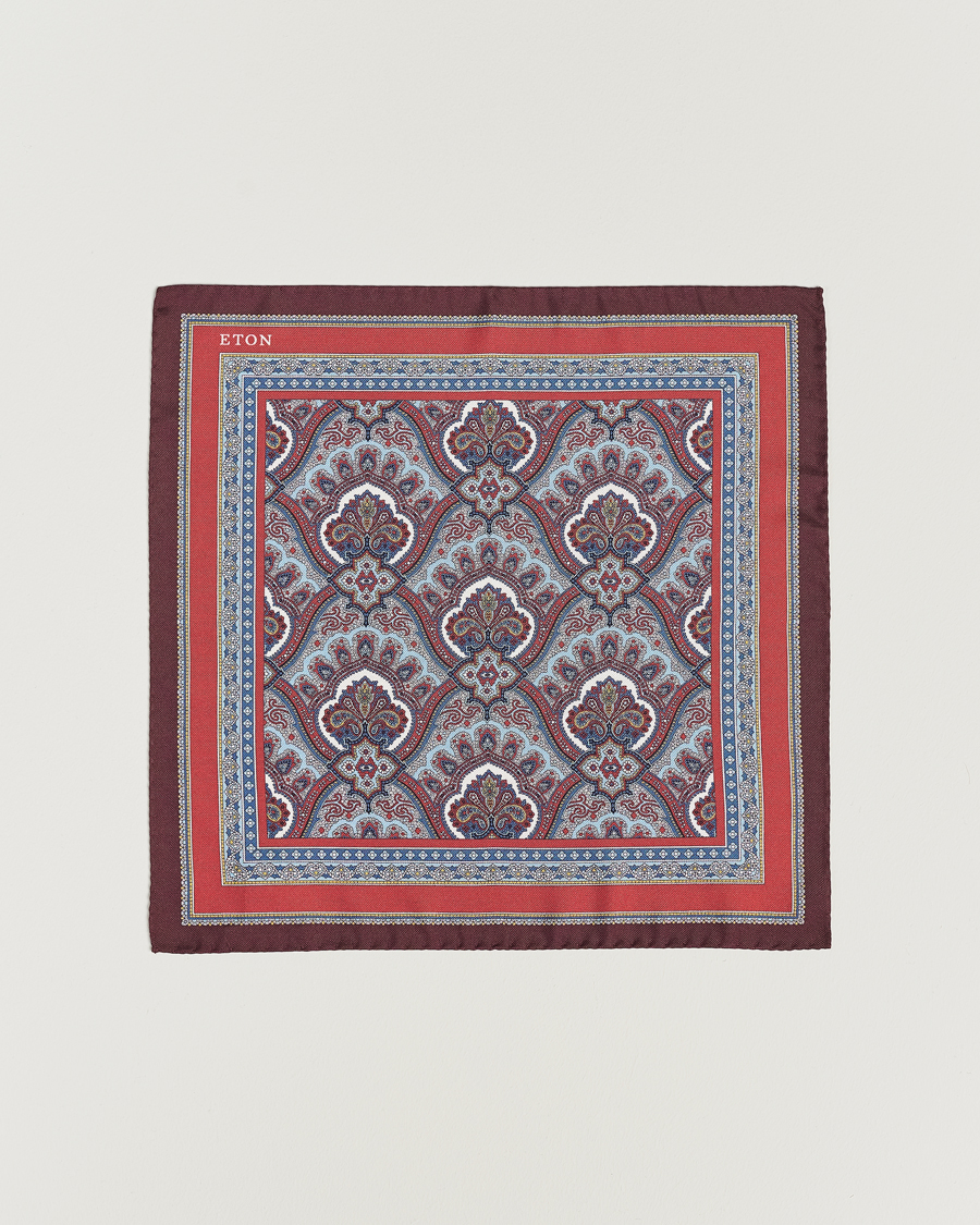 Homme | Pochettes De Costume | Eton | Silk Paisley Print Pocket Square Red