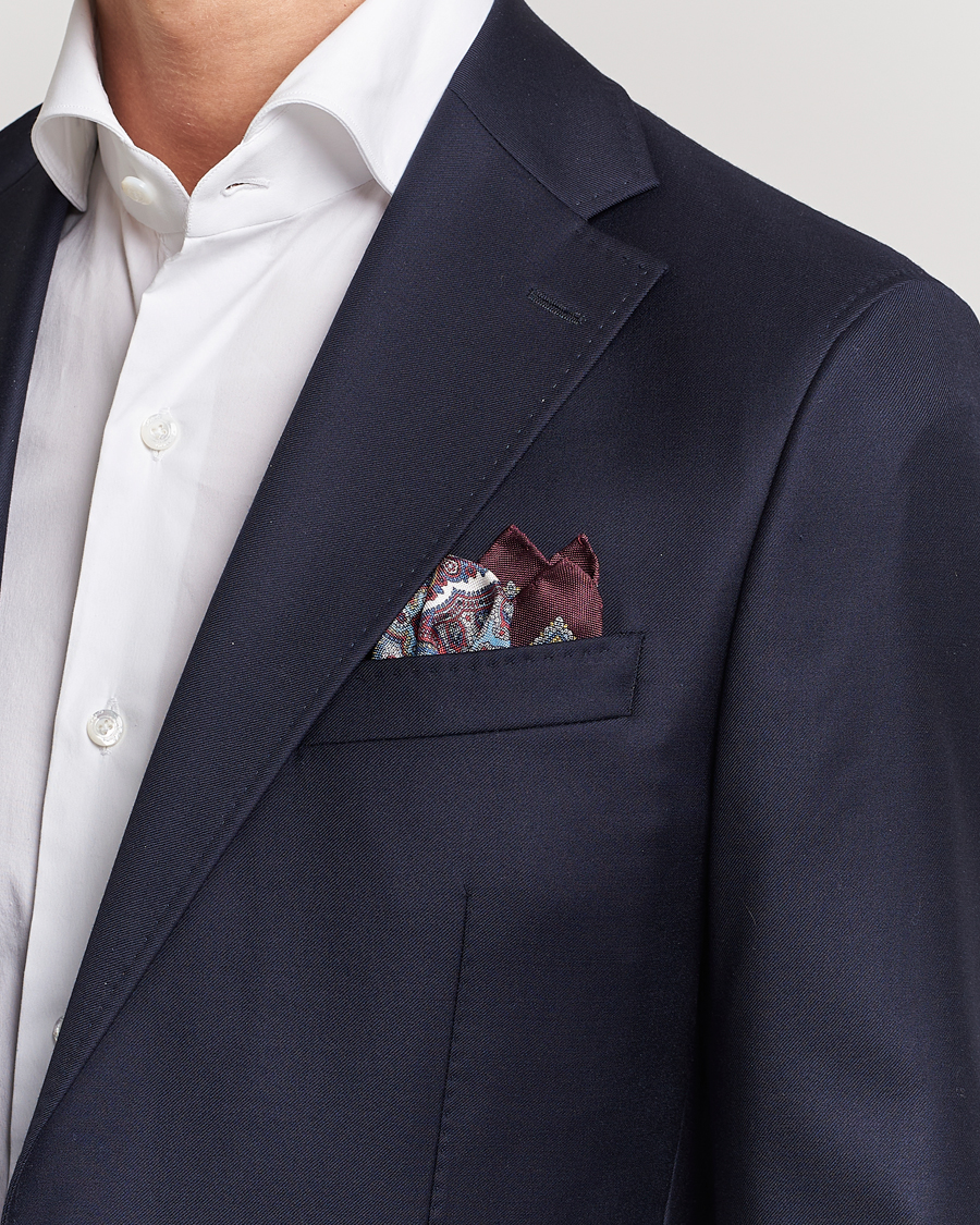 Homme | Sections | Eton | Silk Paisley Print Pocket Square Red