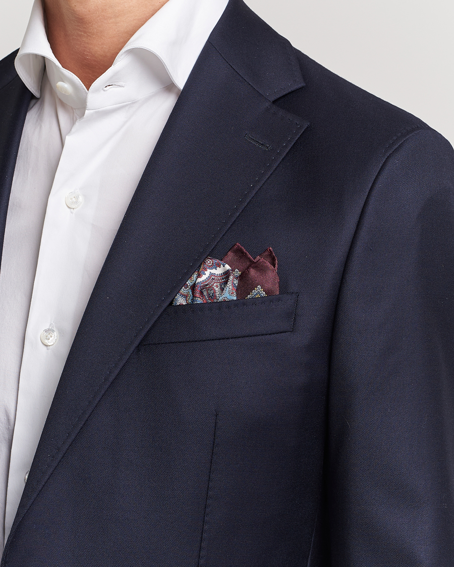 Homme | Pochettes De Costume | Eton | Silk Paisley Print Pocket Square Red
