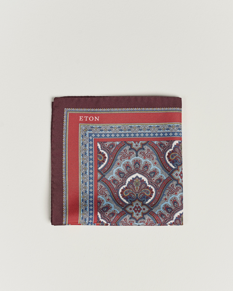 Homme | Eton Silk Paisley Print Pocket Square Red | Eton | Silk Paisley Print Pocket Square Red