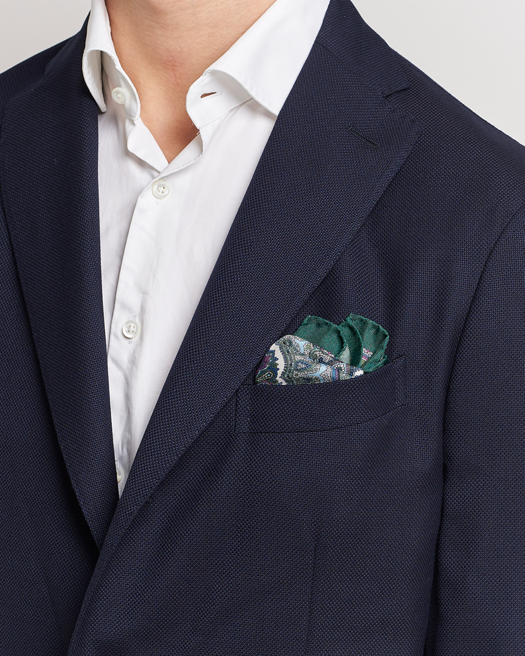 Homme | Sections | Eton | Silk Paisley Print Pocket Square Green