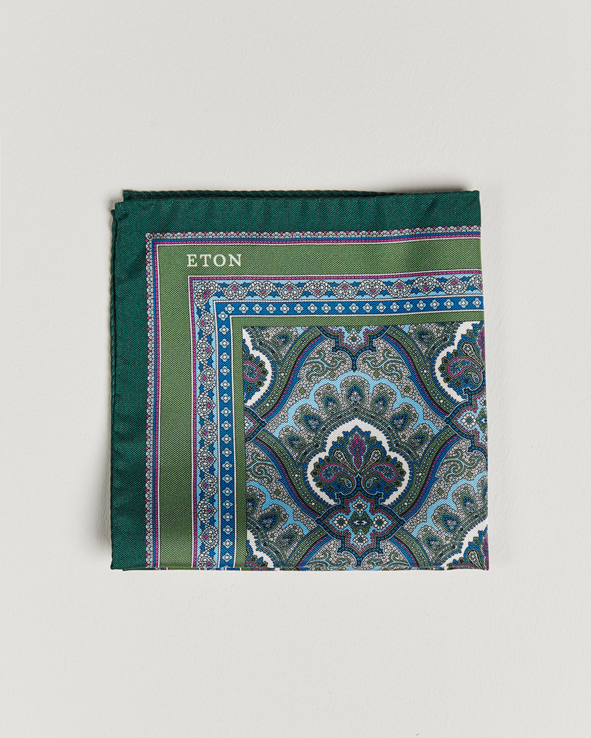 Homme | Pochettes De Costume | Eton | Silk Paisley Print Pocket Square Green
