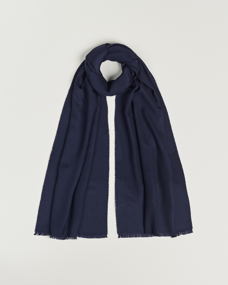 Homme | Eton Merino Wool Herringbone Scarf Navy | Eton | Merino Wool Herringbone Scarf Navy