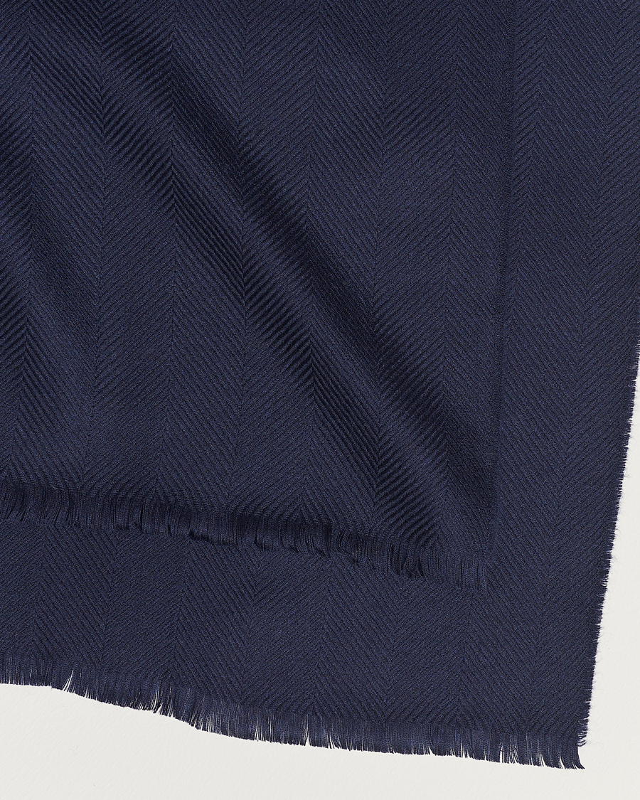 Homme | Eton Merino Wool Herringbone Scarf Navy | Eton | Merino Wool Herringbone Scarf Navy
