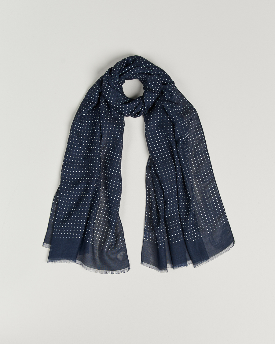 Homme | Eton Silk Wool Polka Dot Scarf Blue | Eton | Silk Wool Polka Dot Scarf Blue