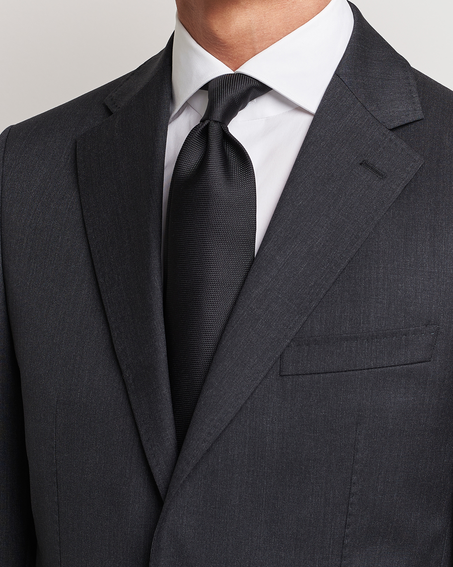Homme | Cravates | Eton | Silk Basket Weave Tie Faded Black
