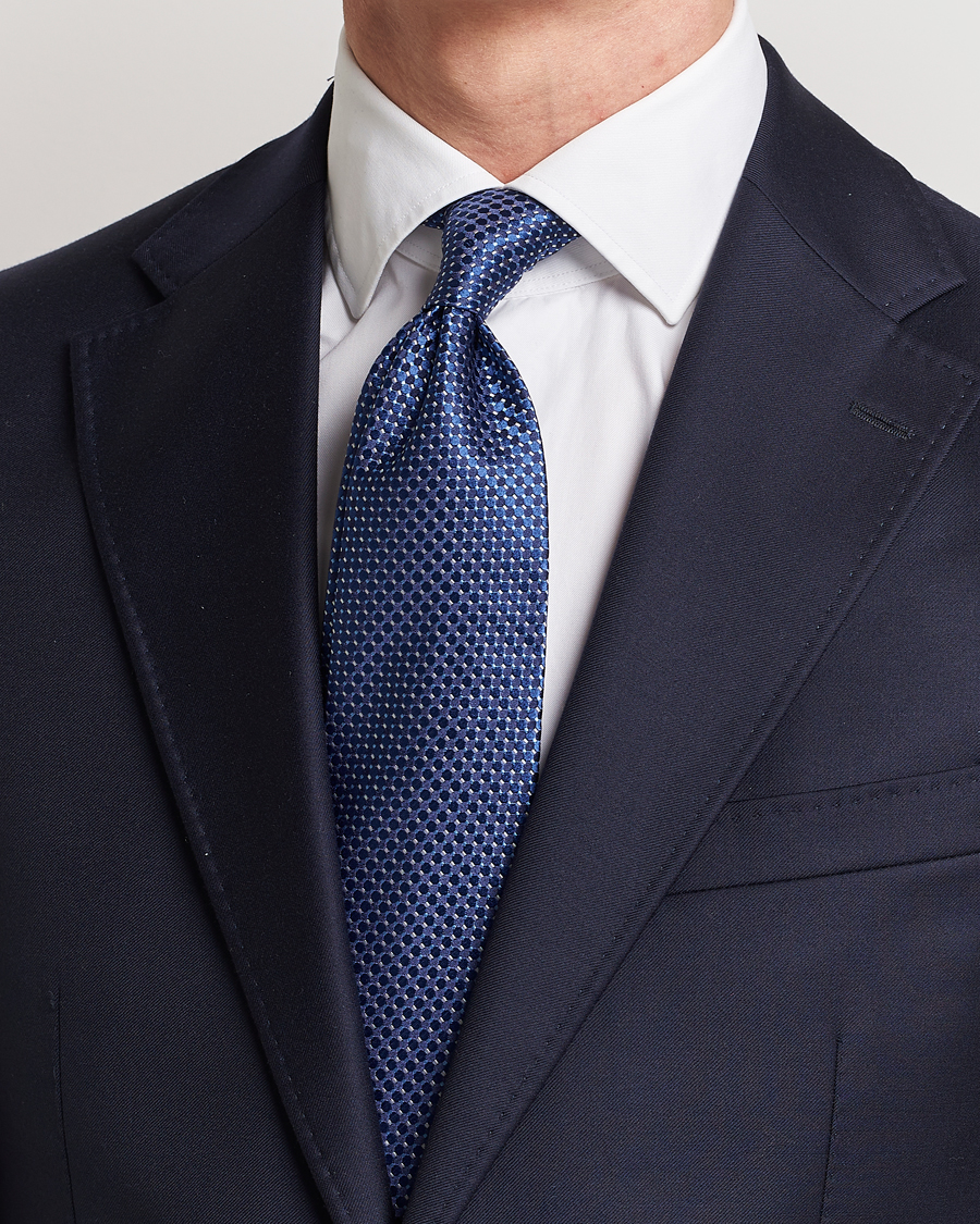 Homme | Sections | Eton | Silk Geometric Weave Tie Navy