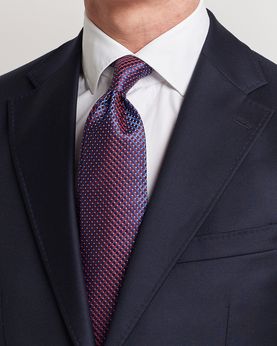 Homme |  | Eton | Silk Geometric Weave Tie Blue/Red