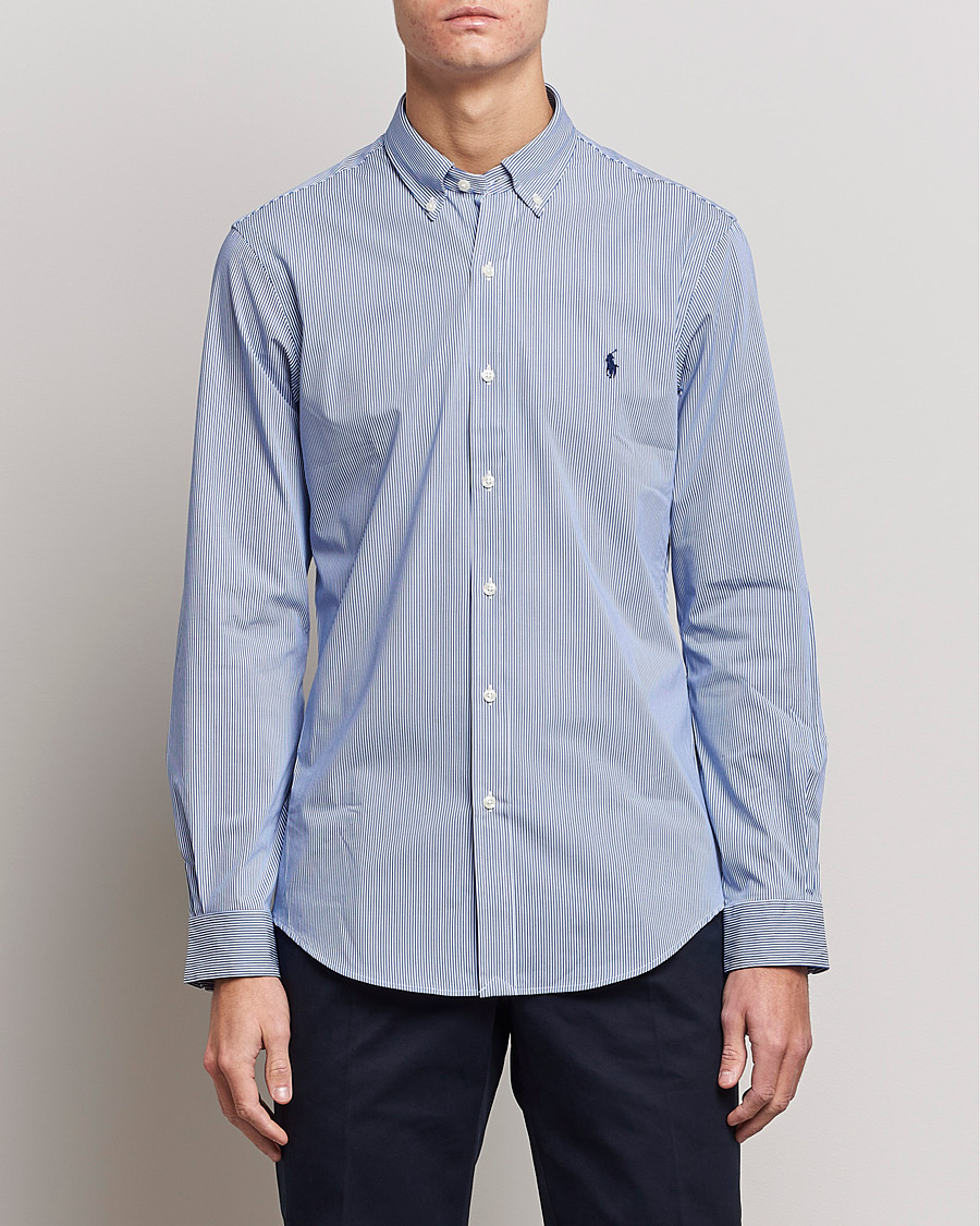 Homme | Chemises Décontractées | Polo Ralph Lauren | Slim Fit Thin Stripe Poplin Shirt Blue/White