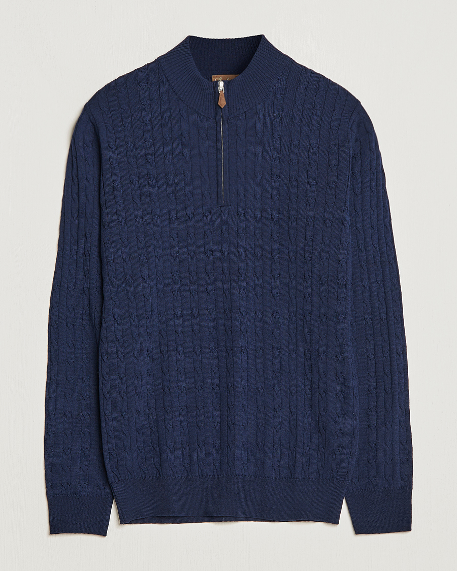 Homme | Pulls Et Tricots | Stenströms | Merino Cable Half Zip Navy