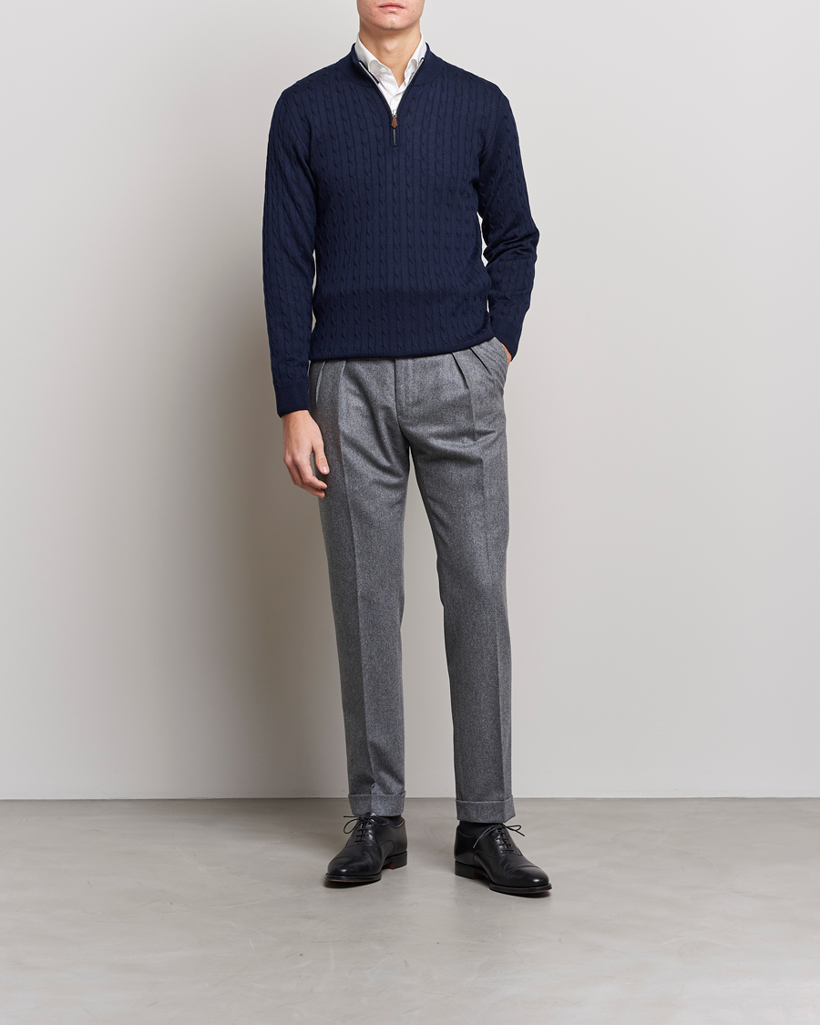 Homme | Pulls Et Tricots | Stenströms | Merino Cable Half Zip Navy