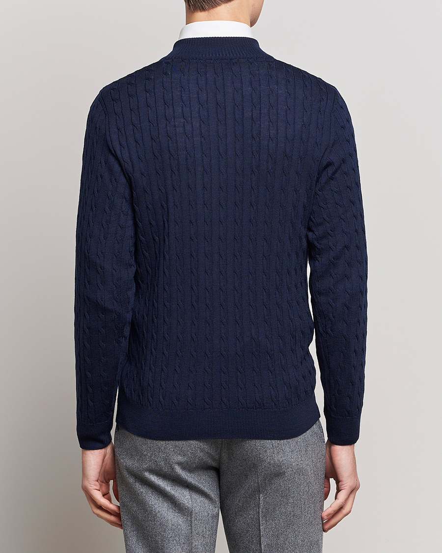 Homme | Pulls Et Tricots | Stenströms | Merino Cable Half Zip Navy