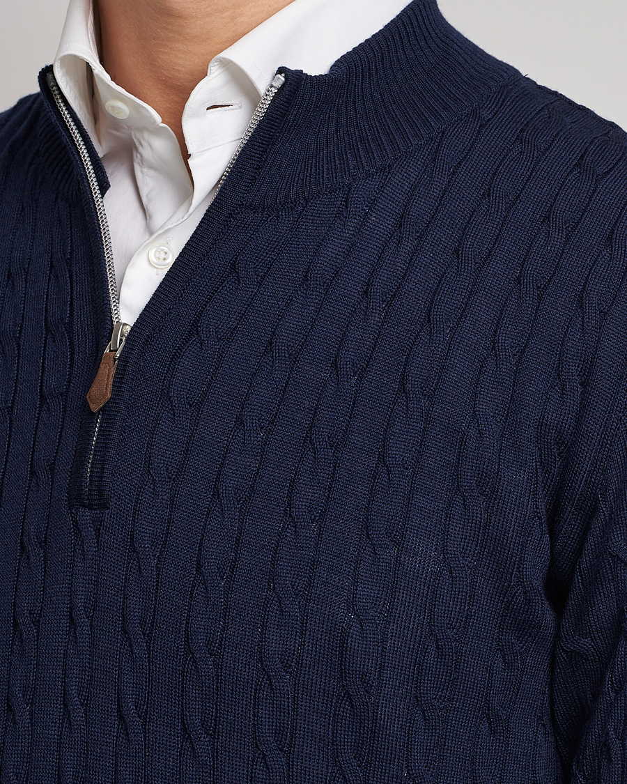 Homme | Pulls Et Tricots | Stenströms | Merino Cable Half Zip Navy