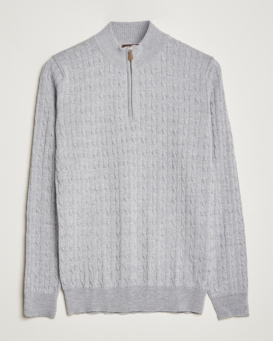 Homme | Pulls Et Tricots | Stenströms | Merino Wool Cable Half Zip Light Grey