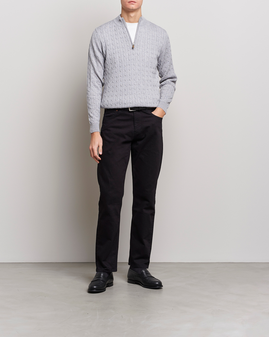 Homme | Pulls Et Tricots | Stenströms | Merino Wool Cable Half Zip Light Grey