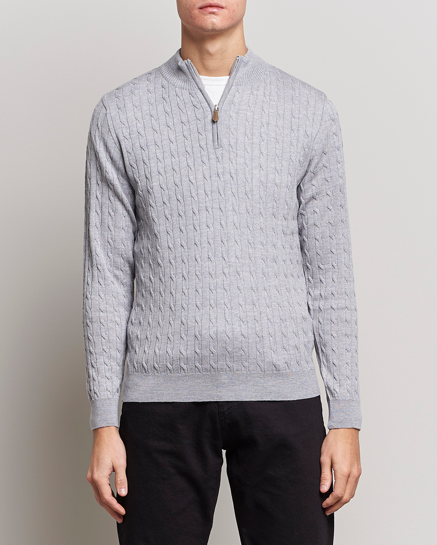 Homme | Pulls Et Tricots | Stenströms | Merino Wool Cable Half Zip Light Grey