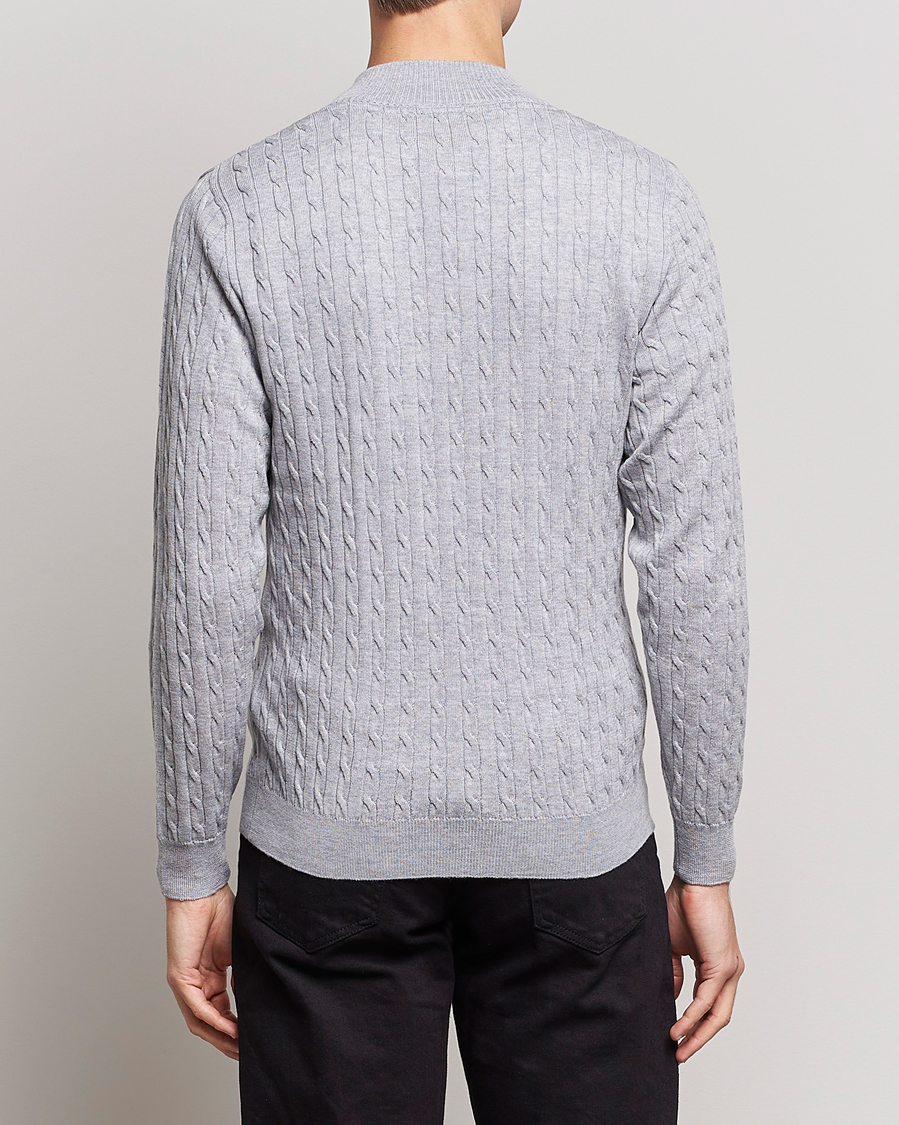 Homme | Pulls Et Tricots | Stenströms | Merino Wool Cable Half Zip Light Grey